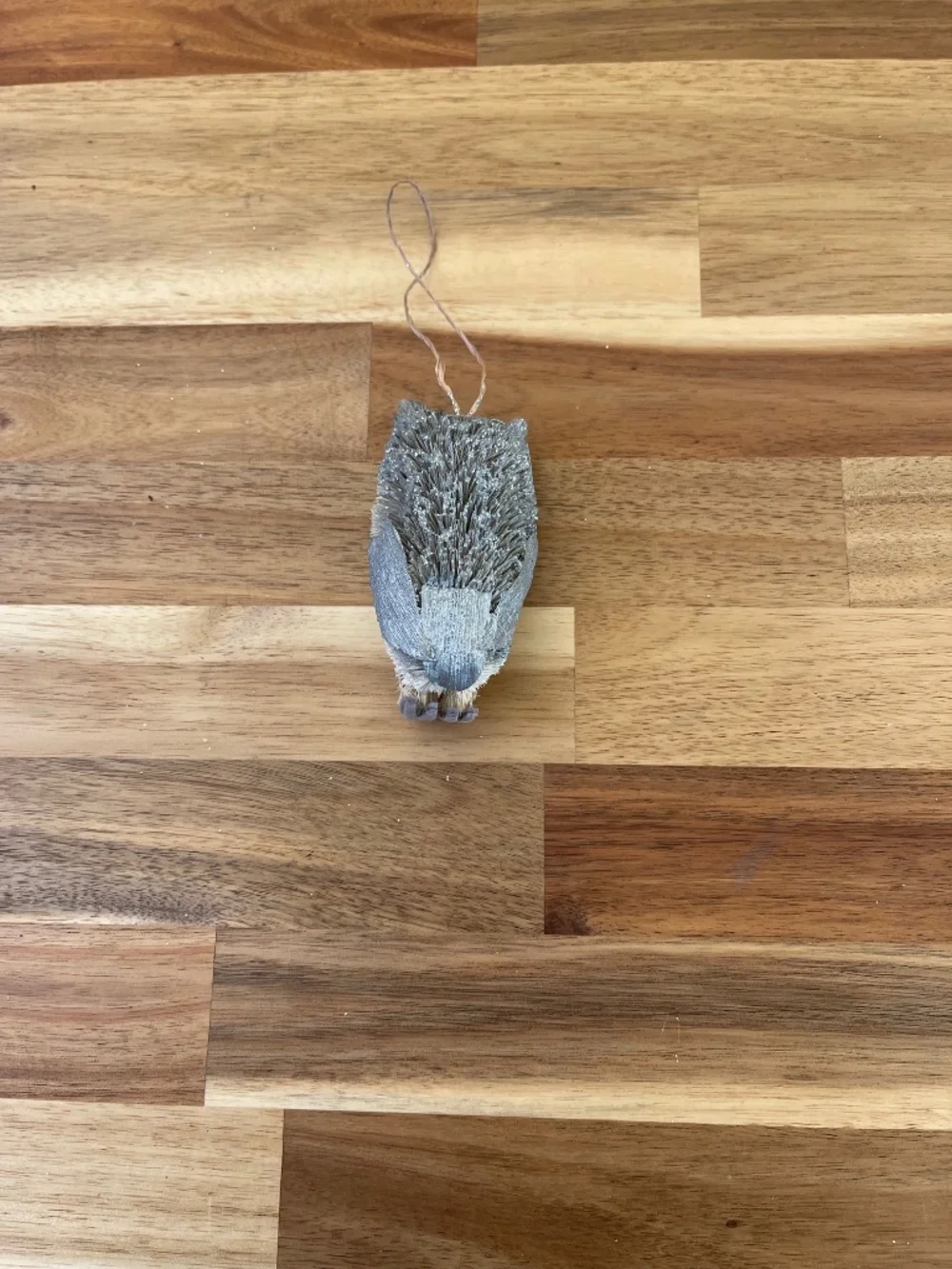 Crate & Barrel - Trio of silver bottlebrush ornaments - Sloth, Owl, and Squirrel